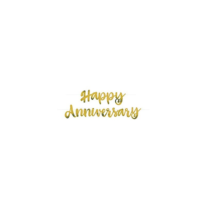 Conjunto de 2 72608 Color Oro Unique Party Guirnalda de Letras de Aniversario con texto Happy Anniversary 