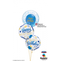 Ramo de globos Burbuja de cumpleaños azul y oro