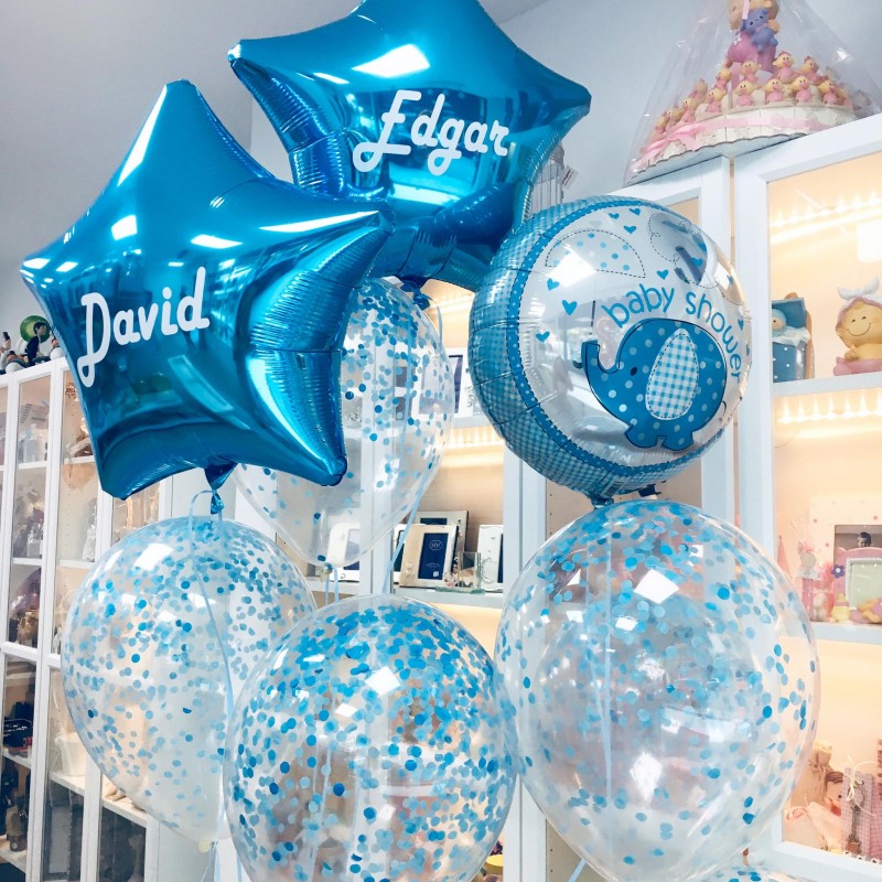 Vibrar doble Saliente Ramo de globos Baby shower azul confeti