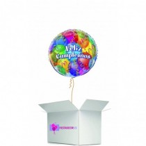 Globo en caja sorpresa redondo feliz cumpleaños colores