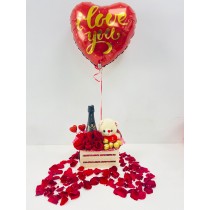 Caja Amour Rosas rojas San Valentín botella champan globo personalizado