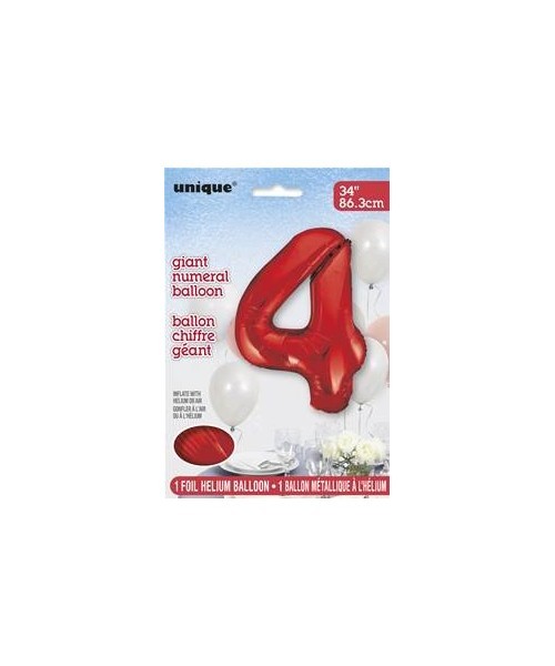 Globo de foil 34 pulg (86,36 cm) Rojo numero - 4
